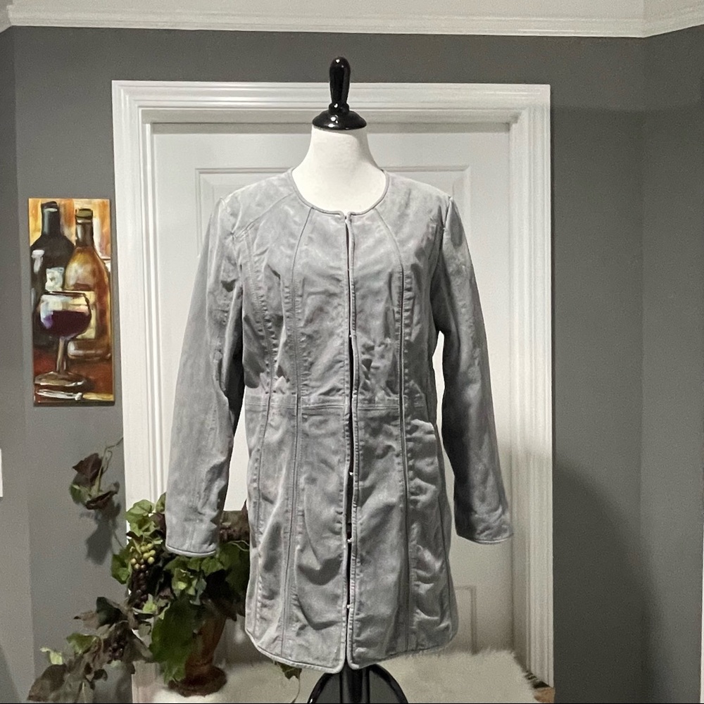 Pamela McCoy Gorgeous Grey Suede Leather Coat - Size L - EUC